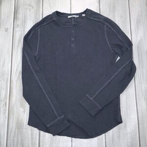 Vince Long-Sleeve Four Button Henley Shirt Navy Blue Size M